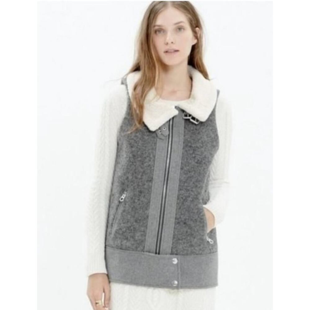 Madewell Wool Zip Motorcycle Style Vest With Sherpa Lining